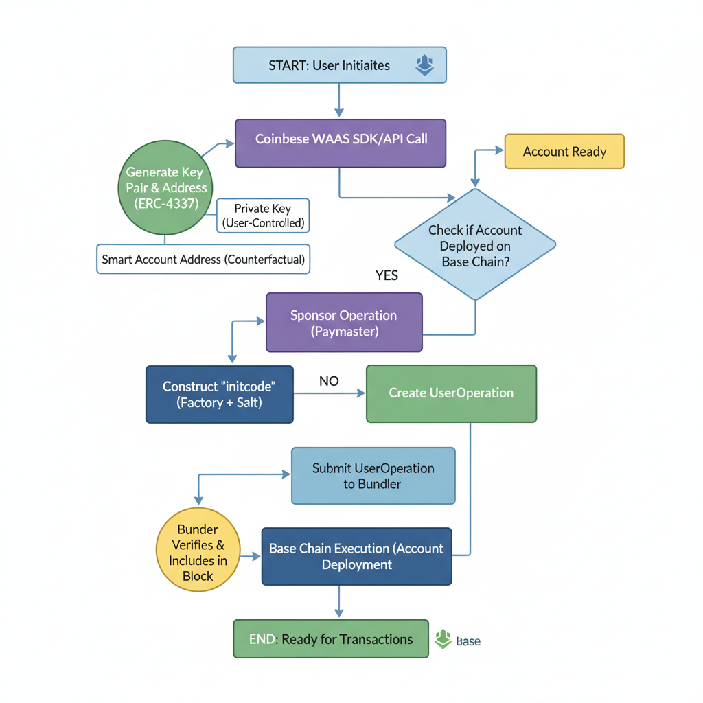 erc-4337 smart account creation flowchart coinbase waas base chain abstract art